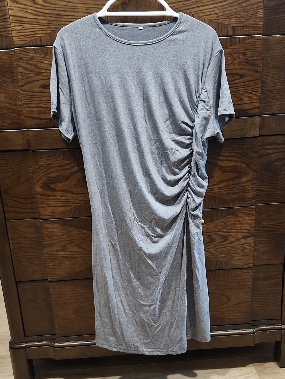 Women’s Gray Ruched Side T-Shirt Dress